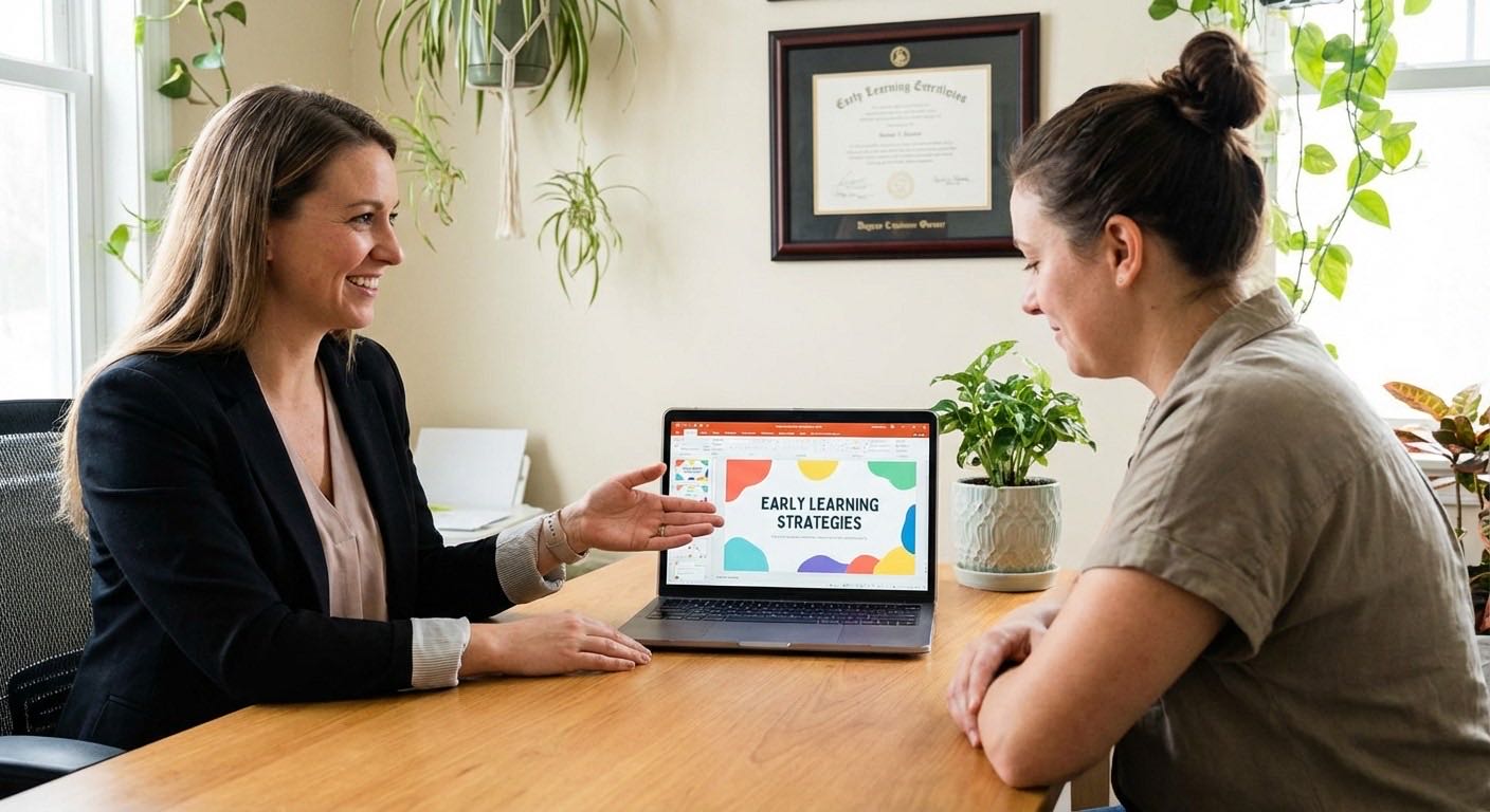 Director making decision about childcare software