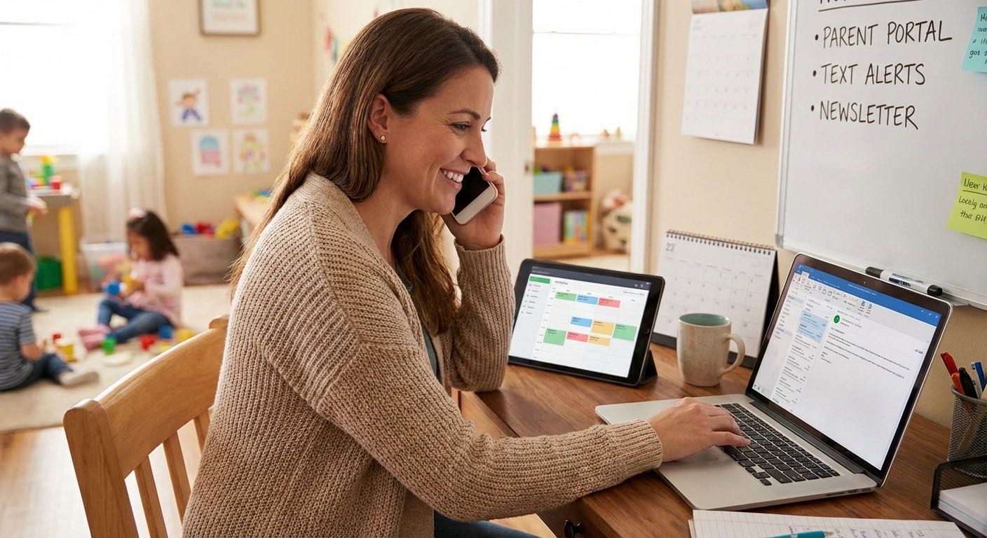 Flowchart showing when to use email, app, phone, or in-person communication with parents